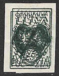 CENTRAL LITHUANIA 1920-21 25f Dk Green Coat of Arms DOUBLE IMPRESSION Sc 2 MNGAP