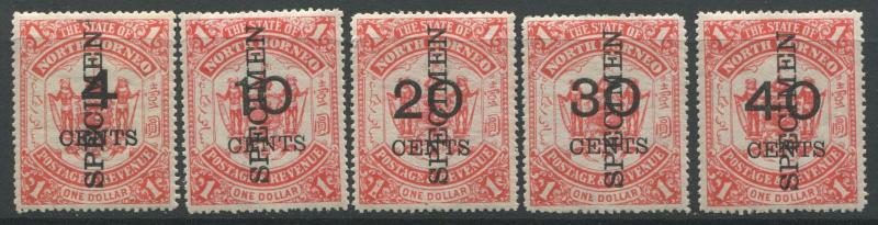 North Borneo 1895 Surcharges SG 87s-91s SPECIMEN overprints