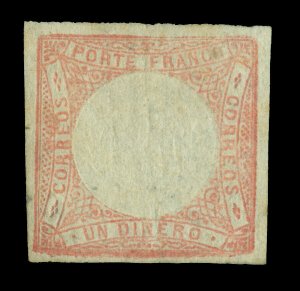 PERU  1862  Coat of Arms  1dinero rose red  Scott # 12 mint MH VF