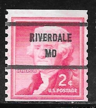 USA 1055s: 2c Jefferson, Riverdale precancel, used, F-VF