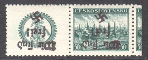 CZECHOSLOVAKIA 249 + LABEL ERROR LOCAL REICHENBERG INVERT OVERPRINT OG NH VF #2