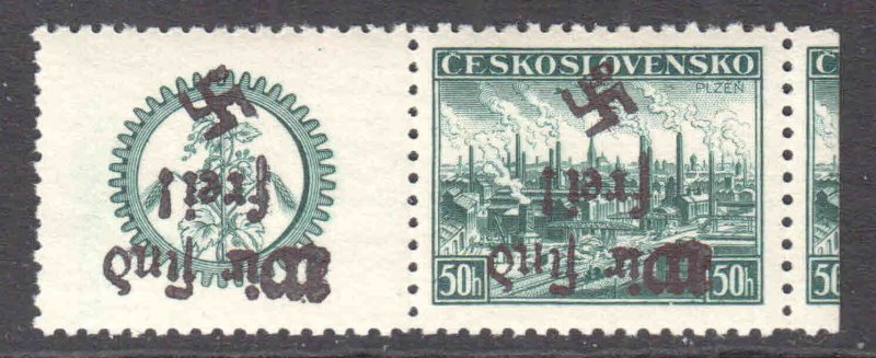 CZECHOSLOVAKIA 249 + LABEL ERROR LOCAL REICHENBERG INVERT OVERPRINT OG NH VF #2