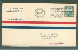 US 622 1926 13c Harrison (fourth Bureau definitive) single first day cover sent from stamp dealer C.E. Nickles.