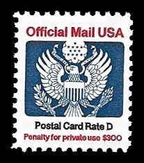 SCOTT  O138  U.S. OFFICIAL POSTAL CARD RATE D  SINGLE  MNH  SHERWOOD STAMP