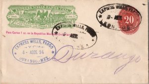 Mexico 20c Numeral Envelope 25c Express Wells Fargo y Cia. 1894 Leon, Mex. to...