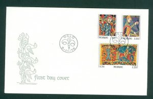 Norway. 1976 FDC. Cachet Christmas. Church. Baldishol Tapestry. Sc# 685-86-87..