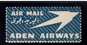 Aden Airways Air Mail Label , Etiquette , VF OG NH - I Combine S/H