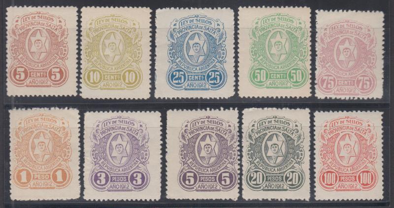 Argentina, Salta, Forbin 80/92 mint 1912 Ley de Sello Revenues, 10 diff