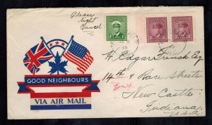 1945 Glenn Falls BC  Canada Patriotic cover to New Castle IN USA Good Neighbors