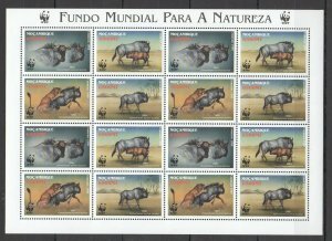 Mozambique 1999 WWF Endangered Species GNU 4 Strips 4 values Perforated Mint(NH)