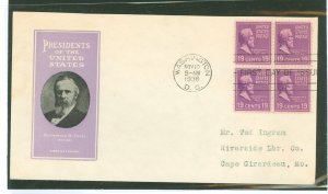 US 824 1938 19c Rutherford B. Hayes (part of the presidential/prexy definitive series) block of four on an addressed (typed) fir