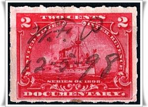 R164 2¢ Battleship Documentary Stamp (1898) Used