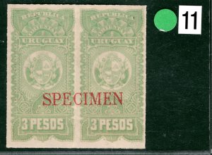 URUGUAY Revenue Stamps *3 PESOS* High Value *SPECIMEN* PAIR Mint MNH GR2WHITE11