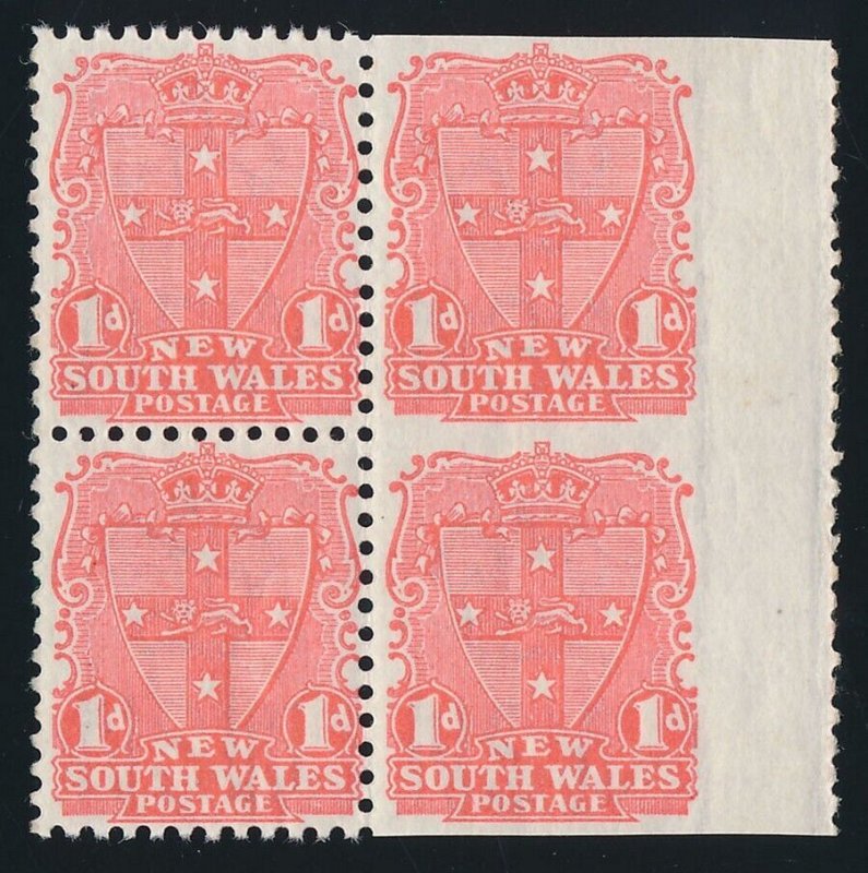 NEW SOUTH WALES 1899 Shield 1d block error IMPERF THREE SIDES. MNH **. RARE!