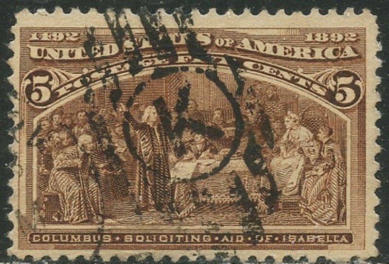 US Sc#234 1893 5c Columbian Attractive with ‘K’ in Circle Cancel Sound Used