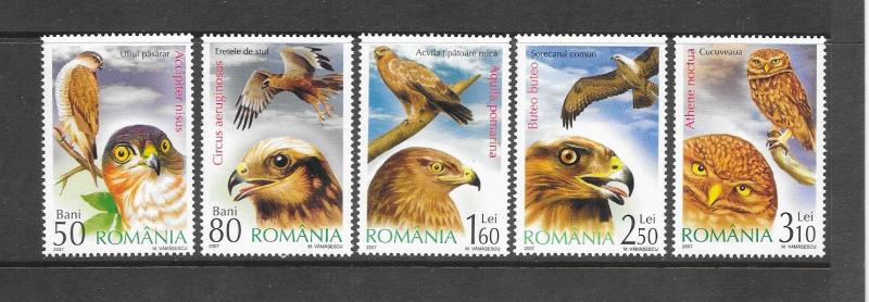 BIRDS - ROMANIA #4735-9-BIRDS OF PREY  MNH