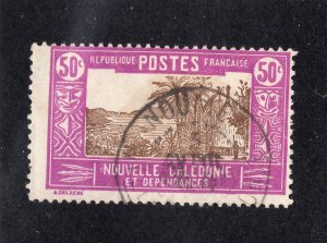 New Caledonia 1928 50c 50c violet & brown Chief's House, Scott 148 used