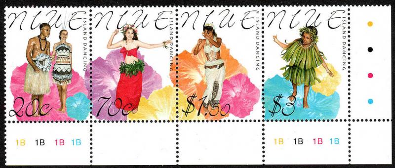 Niue 752 strip of 4, MNH. Dancers, Garments, 2000