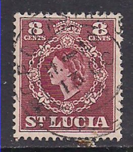 St Lucia 1954 QE2 8ct Lake Used SG 178 ( J1093 )