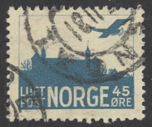 Norway Sc# C1 Used (b) 1934 45o Airplane Over Akershus Castle