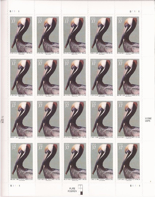 US Stamp - 2003 Pelican Island - 20 Stamp Sheet - Scott #3774