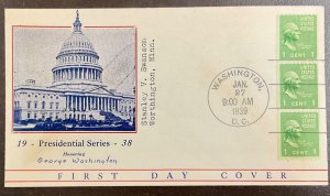 848 Unknown cachet George Washington Coil,  Presidential Series  FDC 1939