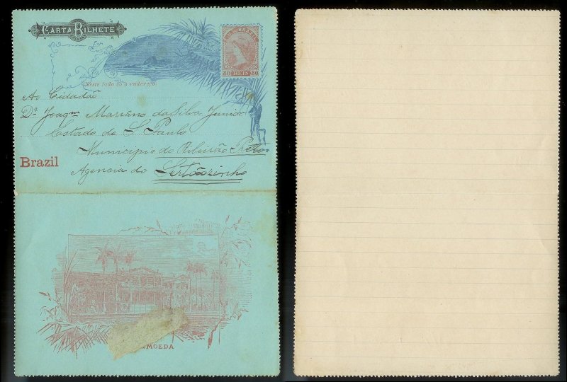 BRAZIL Letter Card Unused but addressed to Sao Paulo c1890s