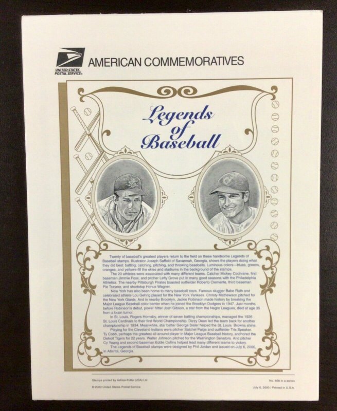 Commemorative Two page Panel #608   Legends of Baseball #3408  33 c  2000