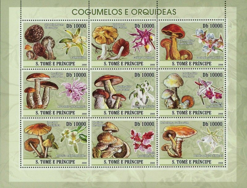 Mushrooms Stamp Orchids Entoloma Clypeatum Calypso Bulbosa S/S MNH #3402-3410