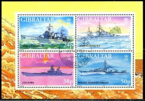 GIBRALTAR Sc#732 1997 WWII Warships Souvenir Sheet Complete Used