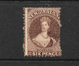 NEW ZEALAND 1864-71  6d  REDDISH BROWN FFQ  MLH  P12 1/2  CPA5H4  SG 122a CHALON