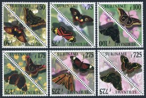 Surinam 1124-1135a pairs, MNH. Michel 1635-1646. Butterflies 1998.