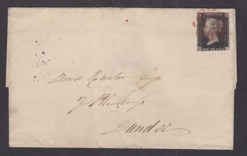 Great Britain Sc 1 on 1840 cover to Dundee, Maltese Cross cancel