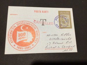 Turkish Cyprus 1981 to pay charge to UK postal card Ref 59709