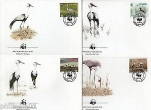 Malawi 1987 WWF Wattled Crane Water Bird Wildlife Fauna Sc 494-97 4 FDCs
