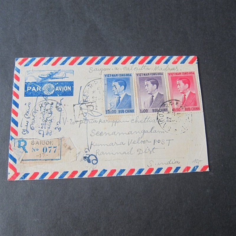 Vietnam 1957 Registered cover to South IndiaOurStock#42789