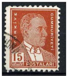 Turkey 1953 Scott 1124 used, 15k Kemal Ataturk type of 1931 