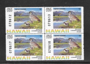 Hawaii 1996 MNH Wildlife Conservations Stamp Nene Goose Block of 4