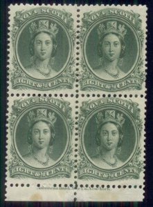 NOVA SCOTIA #11 8 ½¢ green, Block of 4, og, NH, VF