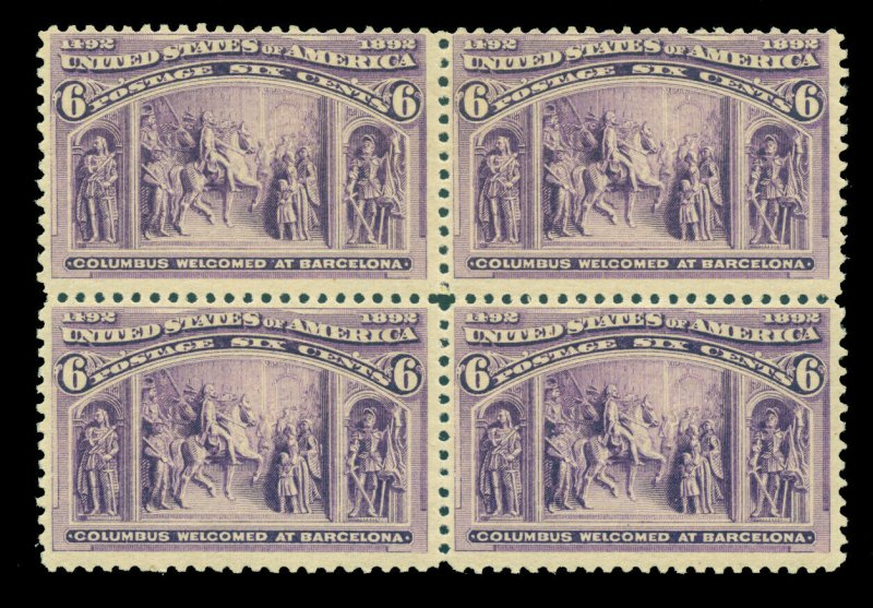 US 1893 COLUMBUS - Columbus at Barcelona 6c purple Sc # 235 mint MNH/LH blk of 4