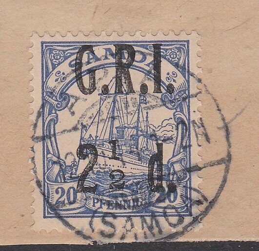 SAMOA 1914 GRI opt on German Samoa : 2½d used on pieceMISSING FRACTION BAR..C484