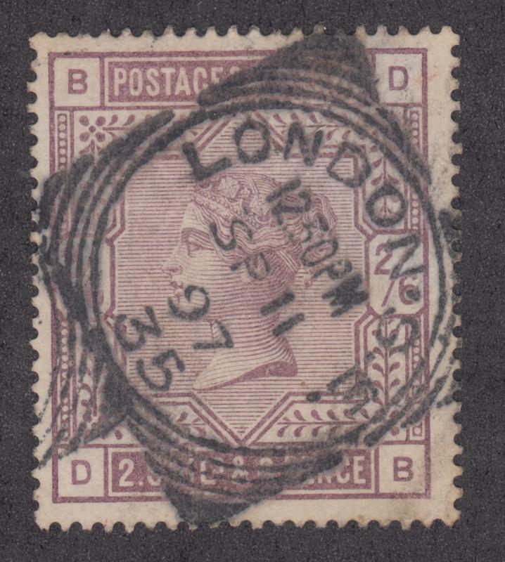 Great Britain Sc 96 used 1883 2sh6p Queen Victoria, LONDON Squared Circle cancel