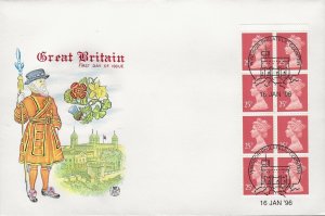 16/1/1996 £2 QUESTA NEW STYLE COVER BOOKLET 8 x 25p FDC