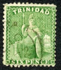 Trinidad and Tobago SG72a 6d yellow-green Wmk CC Perf 12.5 CDS