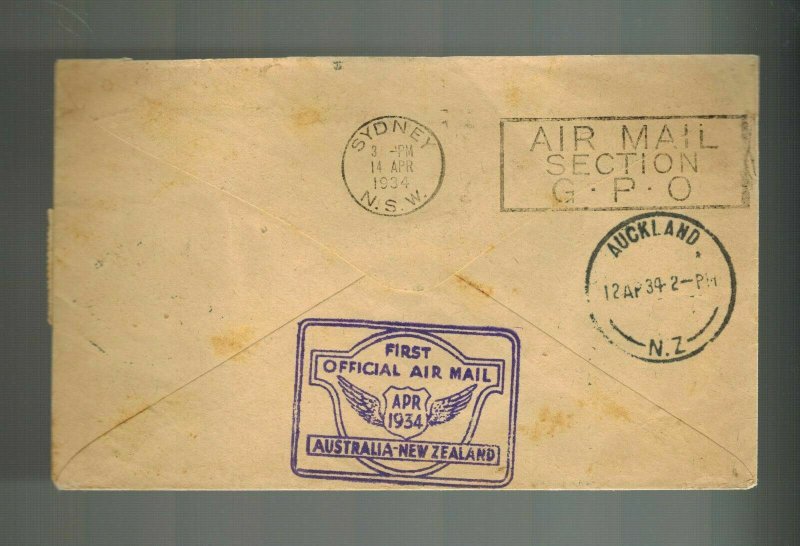 1934 FAith in Australia to New Zealand FFC First Flight Cover VH UXX Mixed Frank