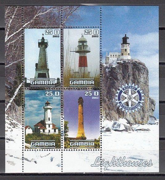Gambia, 2003 Cinderella issue. Lighthouses sheet of 4. Rotary logo