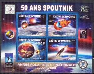 Ivory Coast 2011 Space 50 Years of Sputnik Satellites (III) Sheet MNH