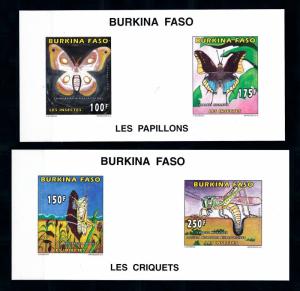 [93799] Burkina Faso 1996 Insects Butterflies Grasshopper 2 Imperf. Sheets MNH