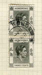 HONG KONG; 1938 early GVI issue fine used 20c. Pair