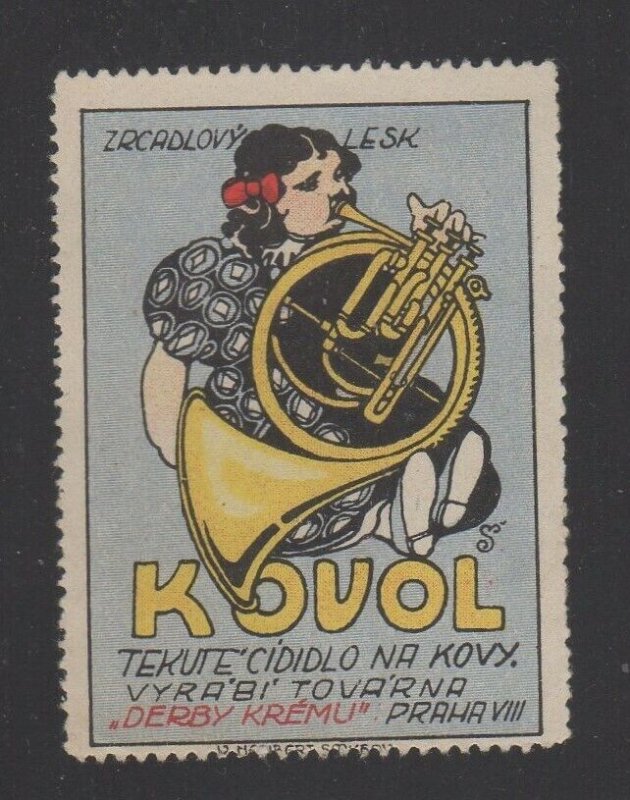 Czechoslovakia - Metal Polish Advertising Stamp, Girl Playing French Horn - NG 